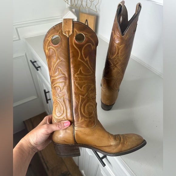 Vintage Texas Country Western Boots Tan Leather Women’s 7M - Made in USA - Picture 7 of 9